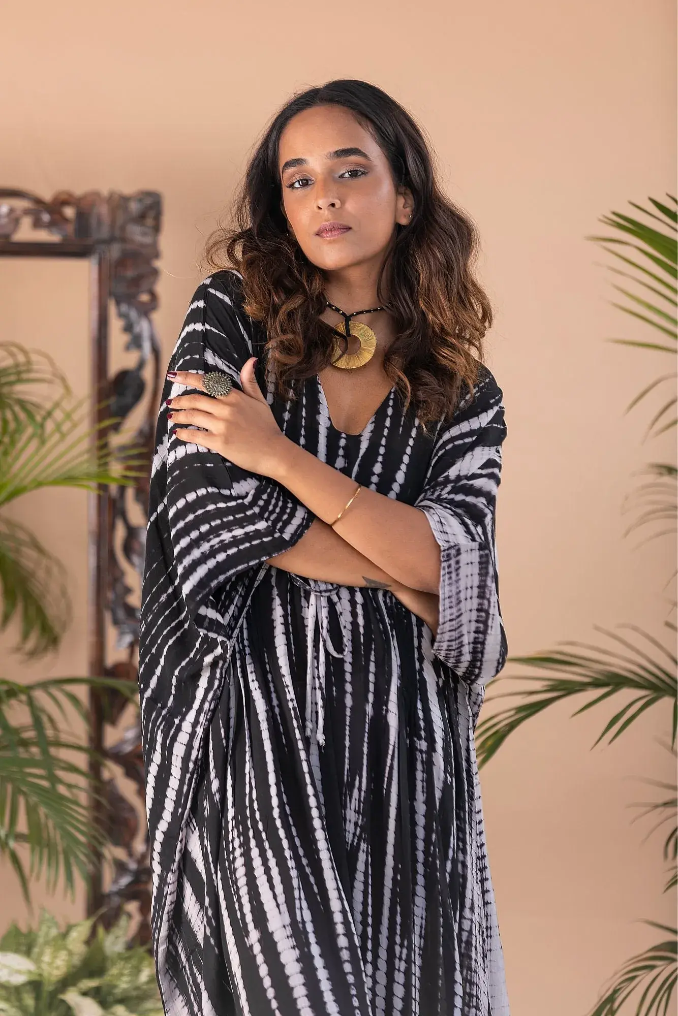 Black Tie and Dye Pintuck Kaftan 3