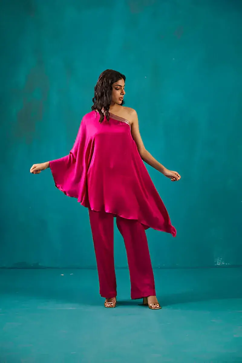 Fuchsia One Shoulder Kaftan Co-ord Set 1