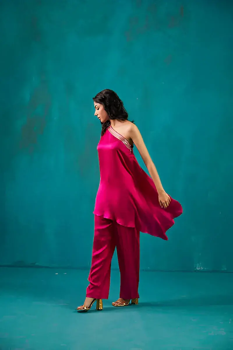 Fuchsia One Shoulder Kaftan Co-ord Set 3