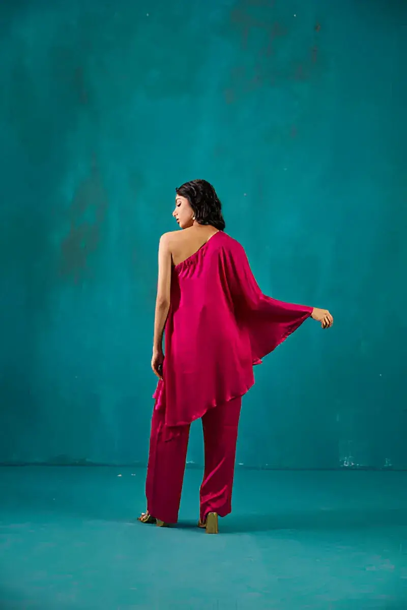 Fuchsia One Shoulder Kaftan Co-ord Set 4
