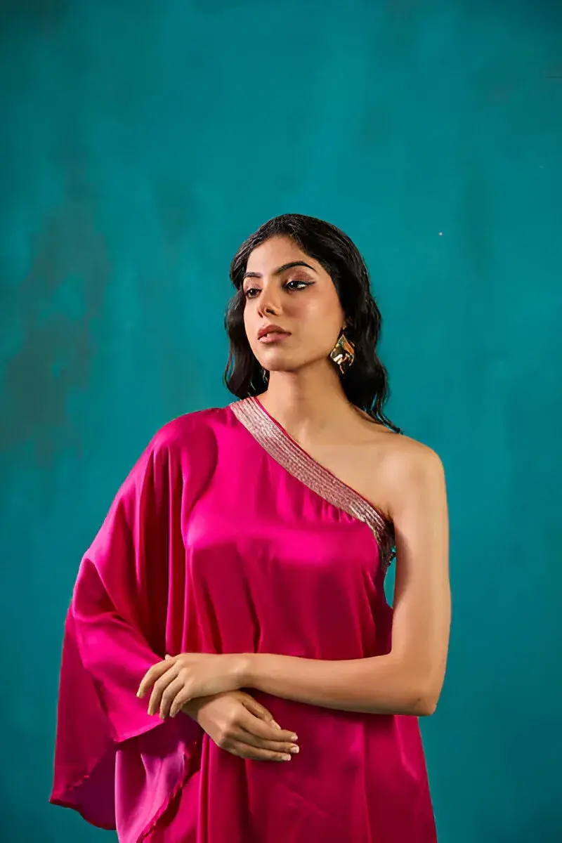 Fuchsia One Shoulder Kaftan Co-ord Set 5