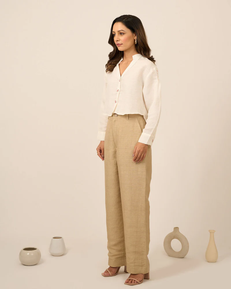 Ivory Linen Crop Top and Pants Set 3