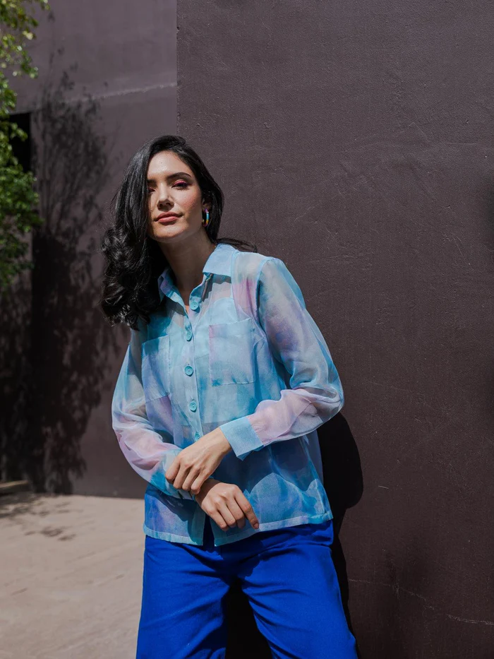 Ocean Blue Organza Shirt 1