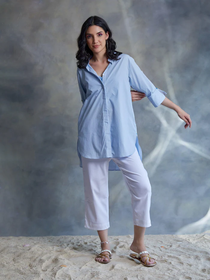 Pastel Blue Poplin Shirt With Shell Beading 1