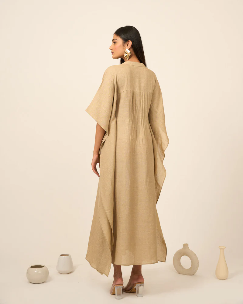 Sand Linen Kaftan with Pintucks 5