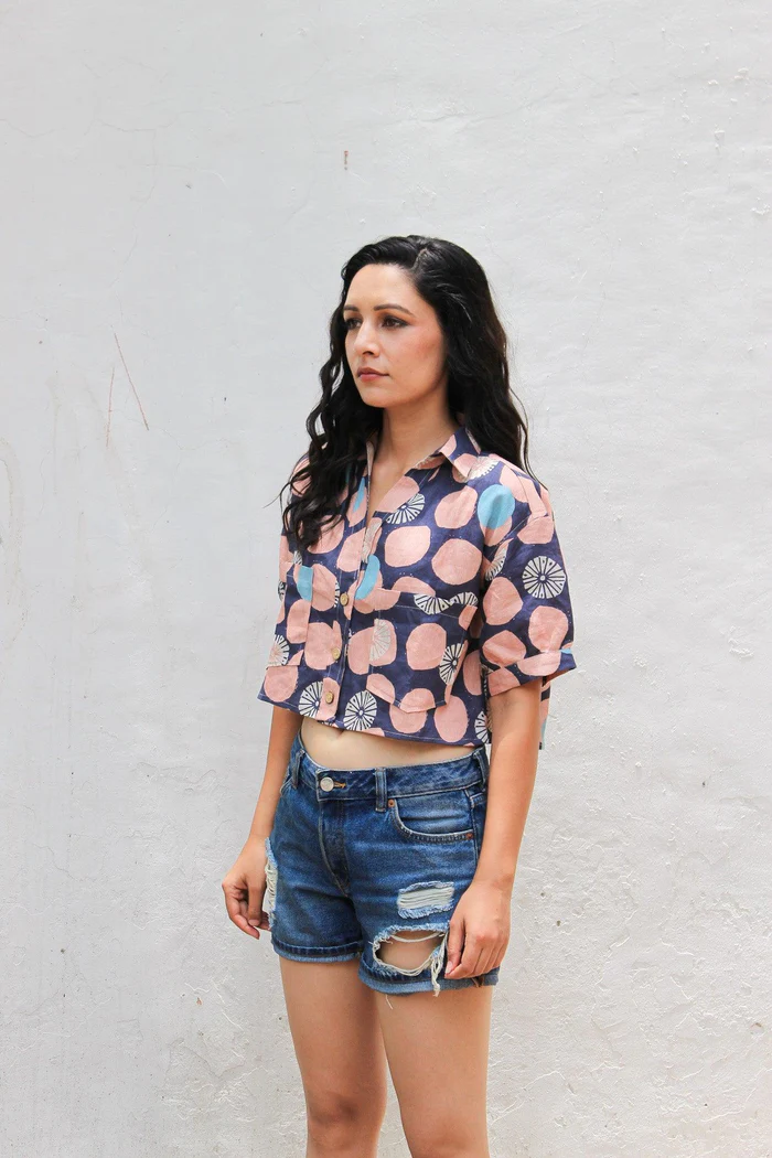 Berry Blue Linen Crop Top 4