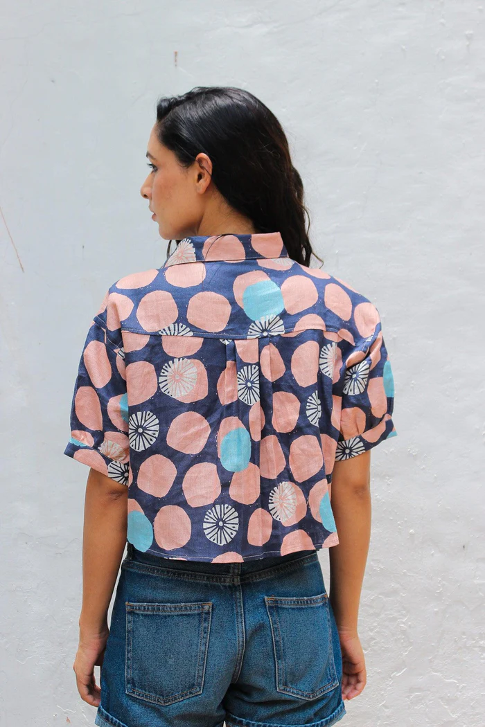 Berry Blue Linen Crop Top 5