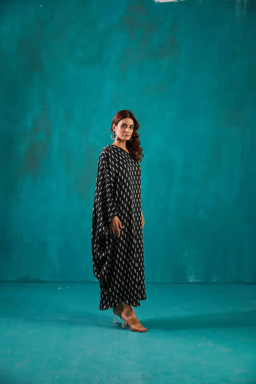 Black Satin One Shoulder Kaftan 2