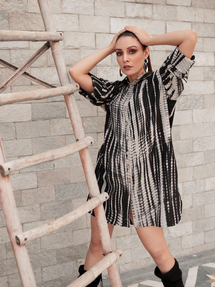 Black Tie Dye Oversized Shirt Dress 2