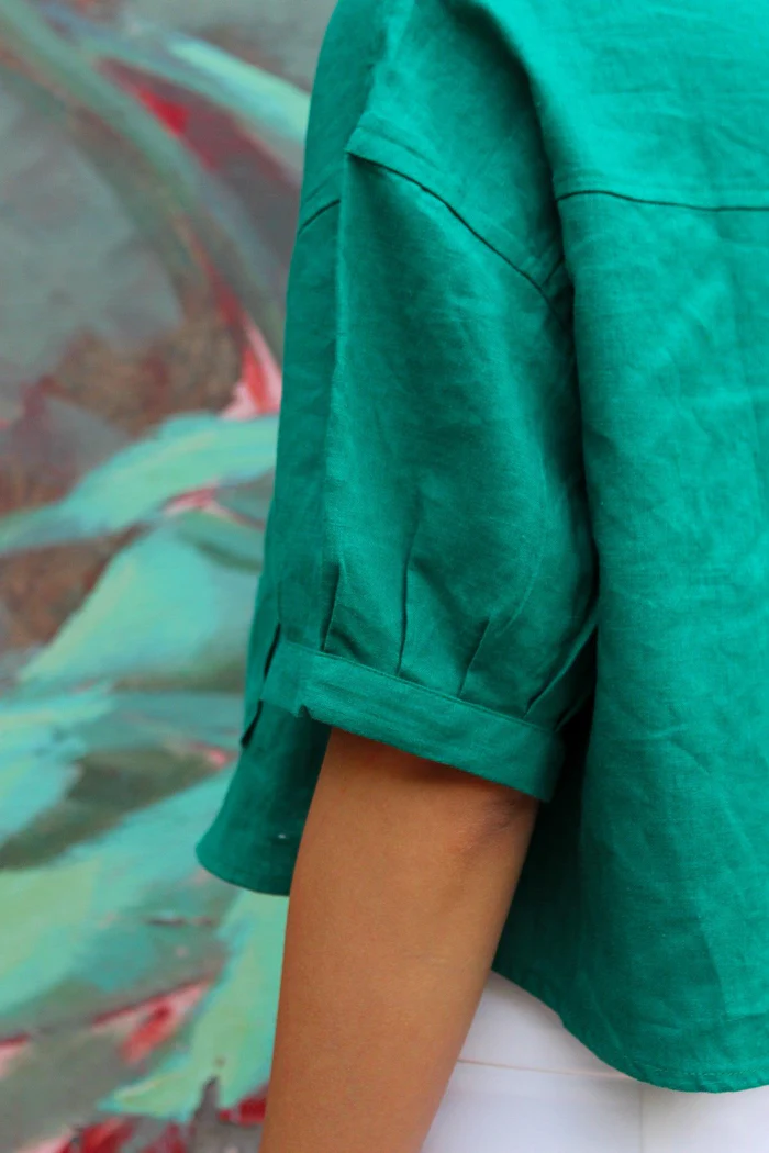 Bottle Green Linen Crop Top 4