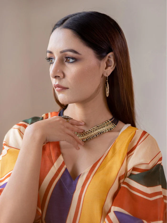 Geometric Print Chanderi Kaftan Dress 3