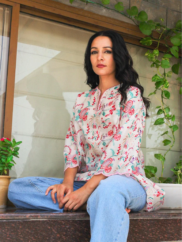 Ivory Floral Chanderi Kurta 2