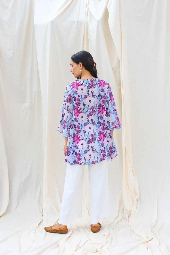 Lilac Floral Cotton Silk Kurta 3