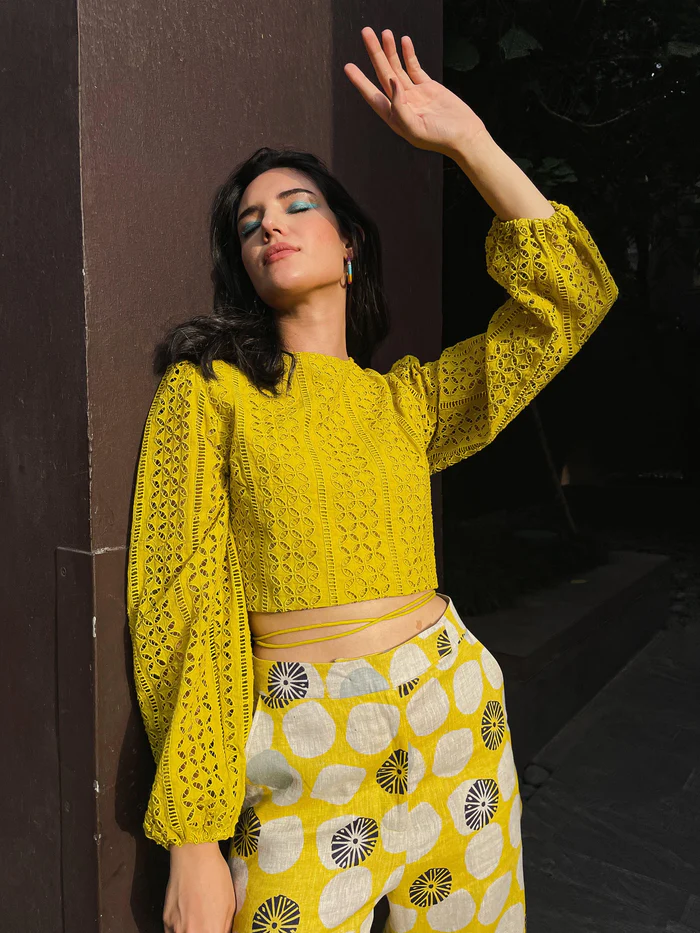 Lime Schiffli Cut Work Crop Top 2
