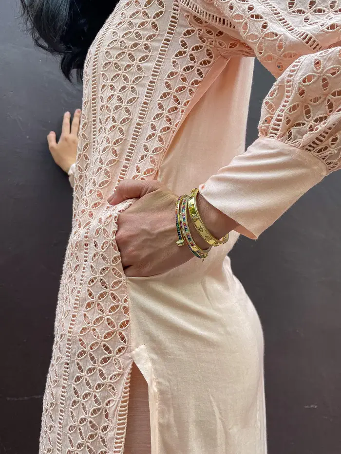 Peach Schifli Kurta 5