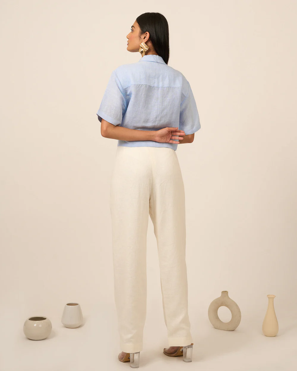 Powder Blue Coat Collar Linen Crop Top 5