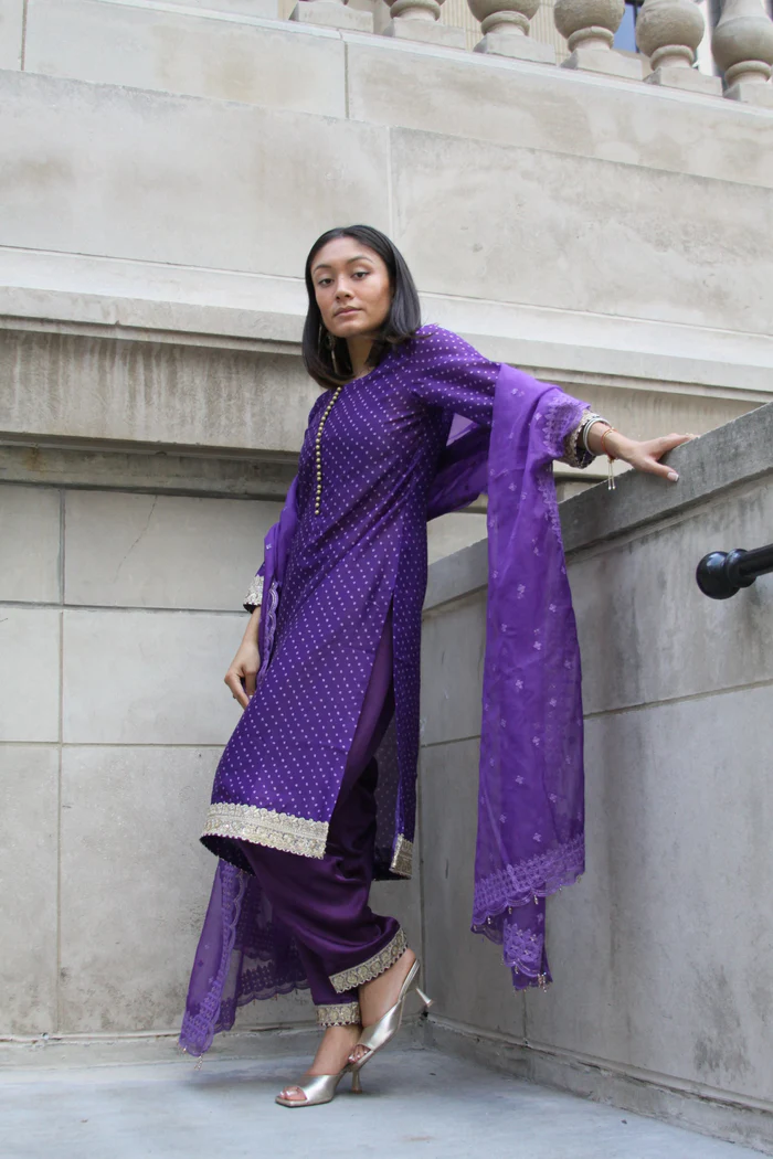 Purple Garnet Bandhani Suit Set 2