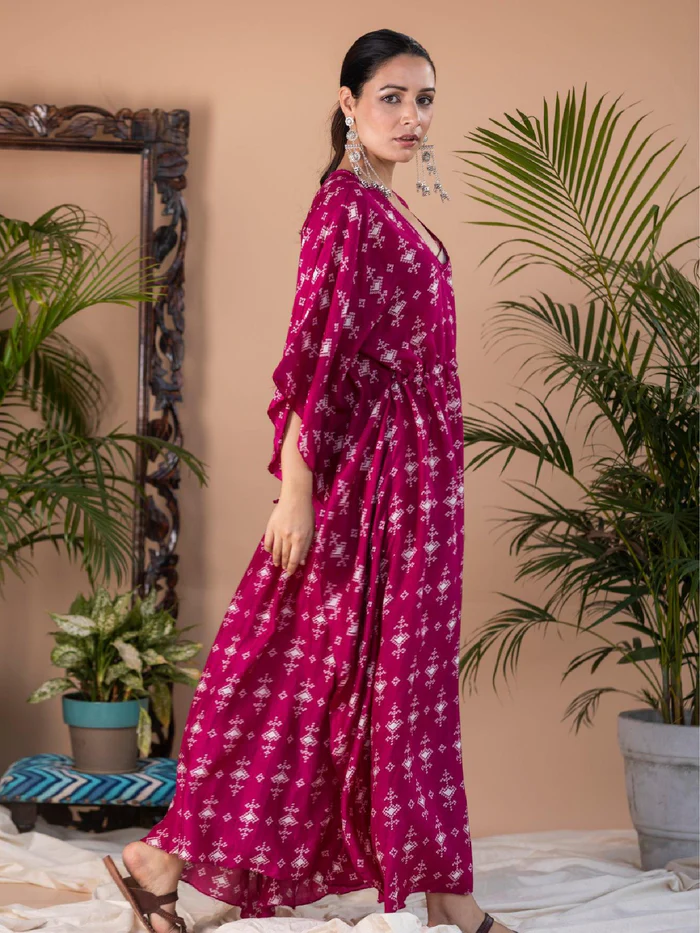 Qalb - Pink Fuchsia Long Kaftan 2