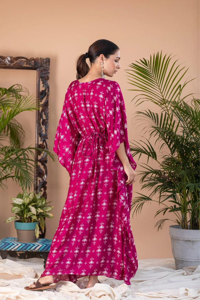 Qalb - Pink Fuchsia Long Kaftan 5