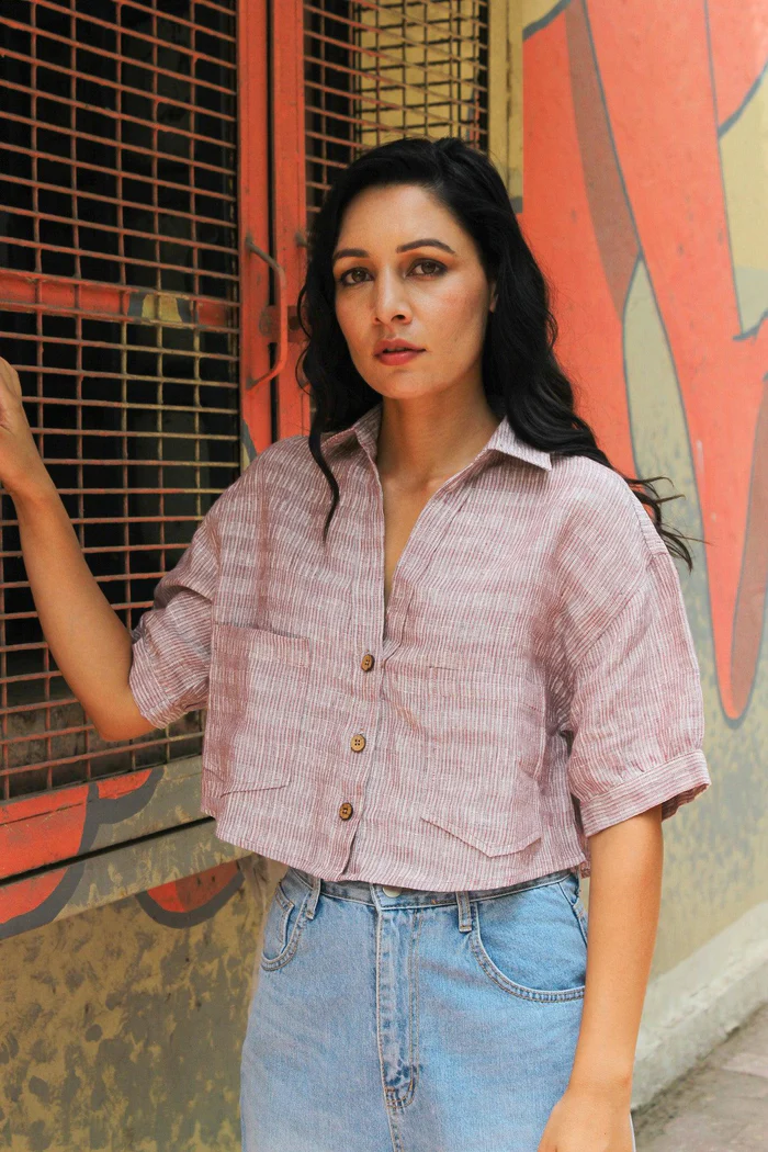 Rust Woven Linen Crop Top 2