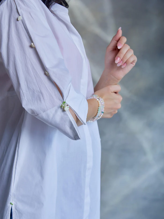 White Poplin Shirt With Shell Beading 3