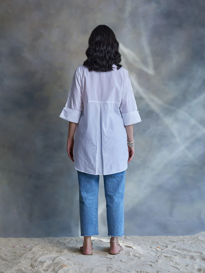 White Poplin Shirt With Shell Beading 4