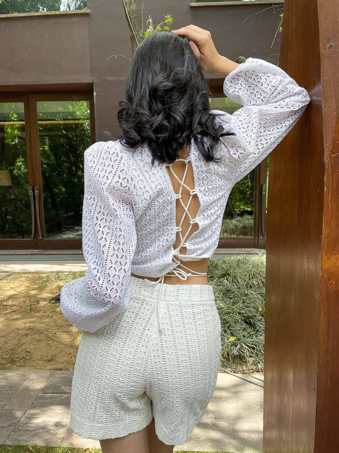 White Schiffli Cut Work Crop Top 3